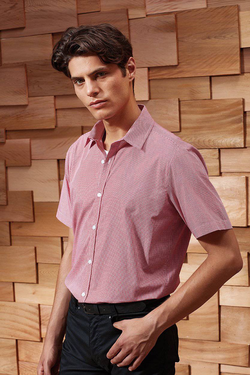 Epic Label Chemises Premier Workwear Pr221 Pour Hommes Microcheck (Gingham) Short Sleeve Cotton Shirt
