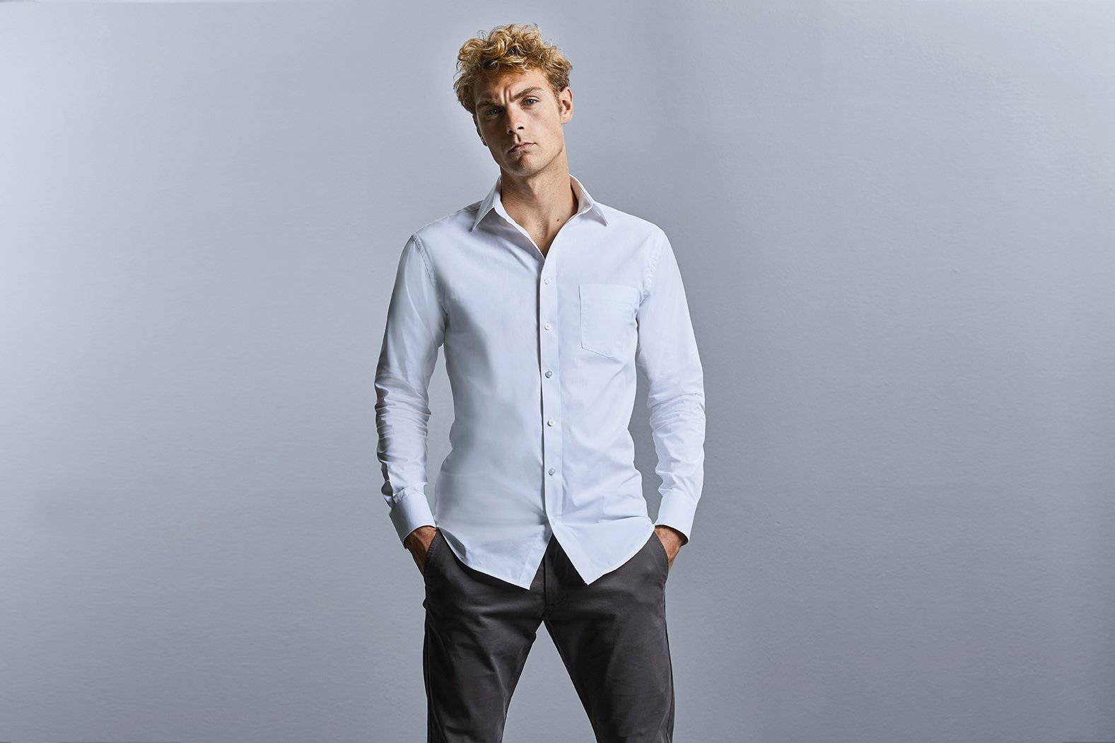 Epic Label Chemises Russell Collection R-972M-0 Long Sleeve Tailored Coolmax Shirt Pour Homme