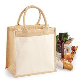 Epic Label Sacs Westford Mill WM426 Petit Sac Fourre-Tout En Jute Avec Poche En Coton 30x30x19cm