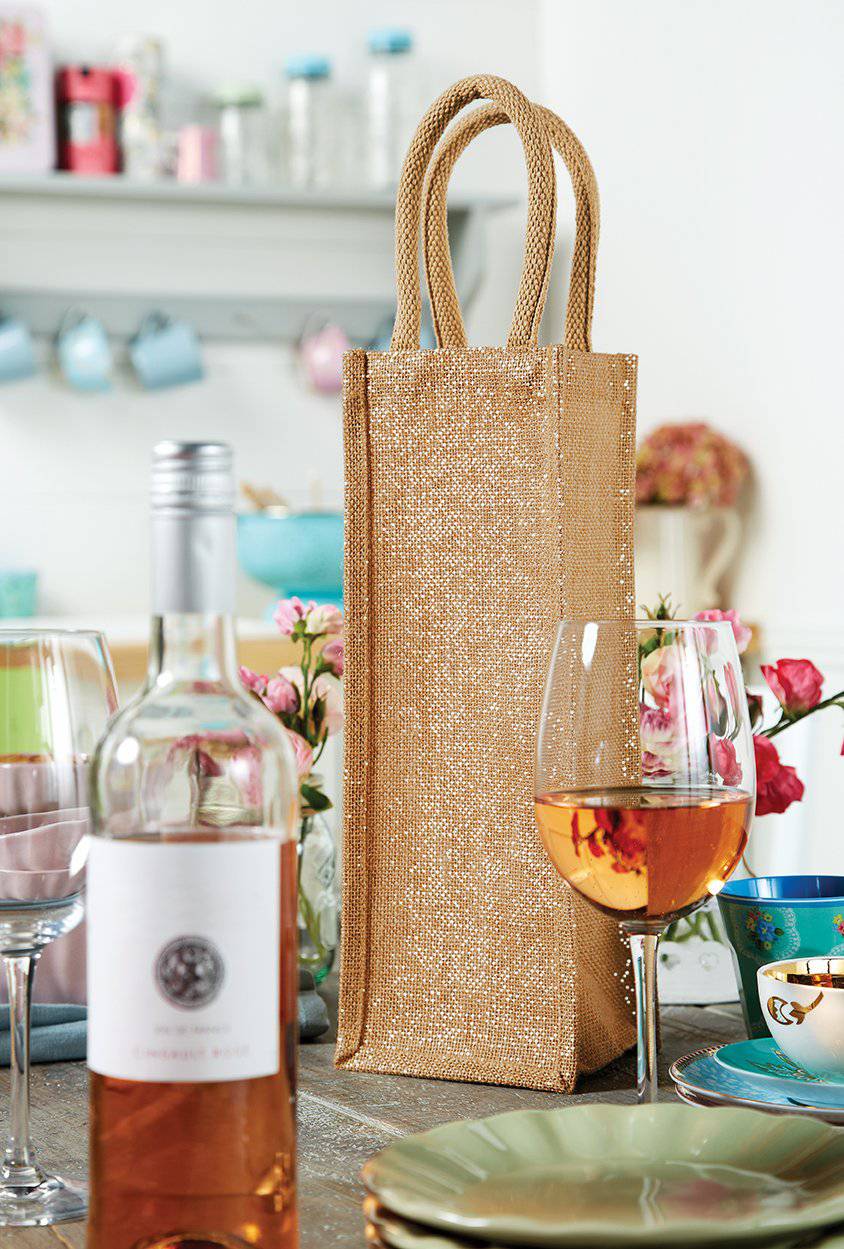 Epic Label Sacs Westford Mill WM433 Sac Bouteille En Jute Scintillante 12x35x11cm