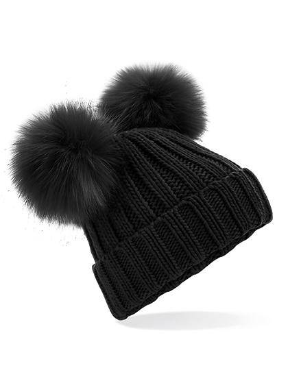 Epic Label Bonnets Beechfield B414 Bonnet Double Pop Pom En Fausse Fourrure Synthétique
