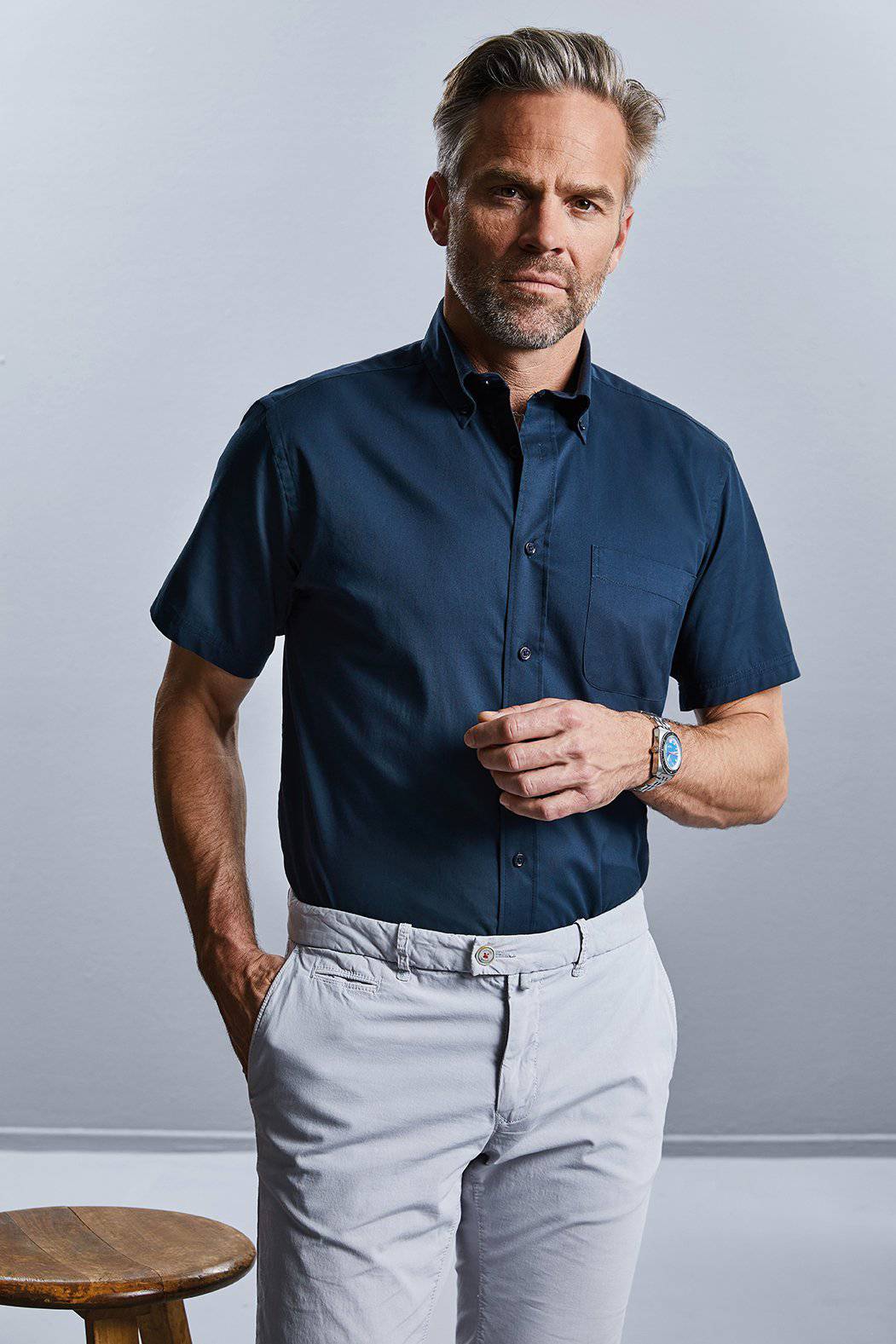 Epic Label Chemises Russell Collection R-917M-0 Chemise Manches Courtes Coupe Classique en Coton Sergé Homme