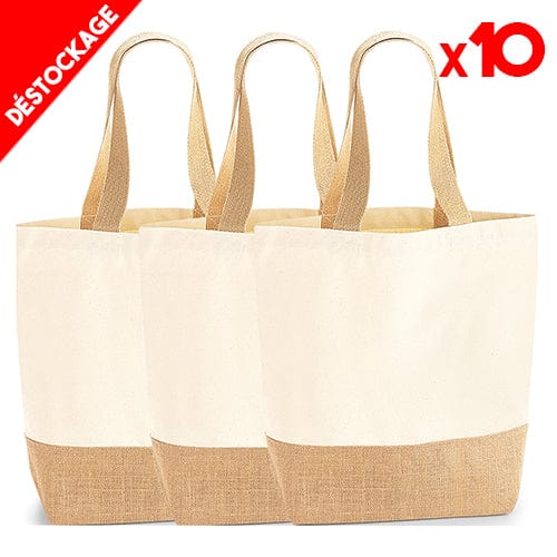 Epic Label Sacs Westford Mill WM450 Lot de 10 Sacs Shopping en Toile Avec Base En Jute