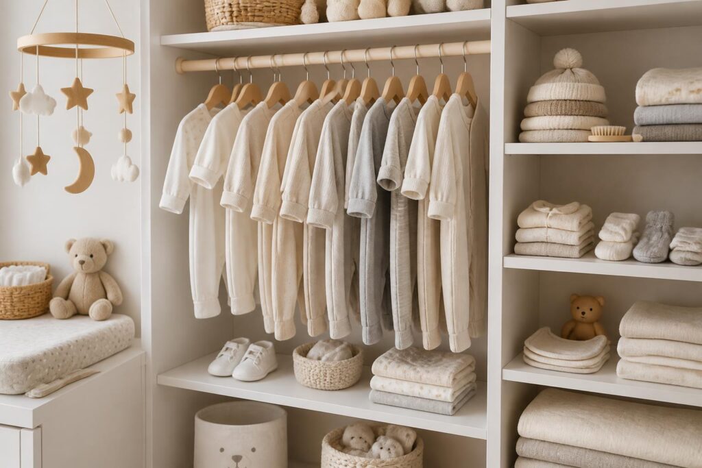 découvrez les essentiels du dressing bébé de 0 à 12 mois : des vêtements confortables, pratiques et adaptés pour accompagner les premiers mois de votre enfant avec style et douceur.
