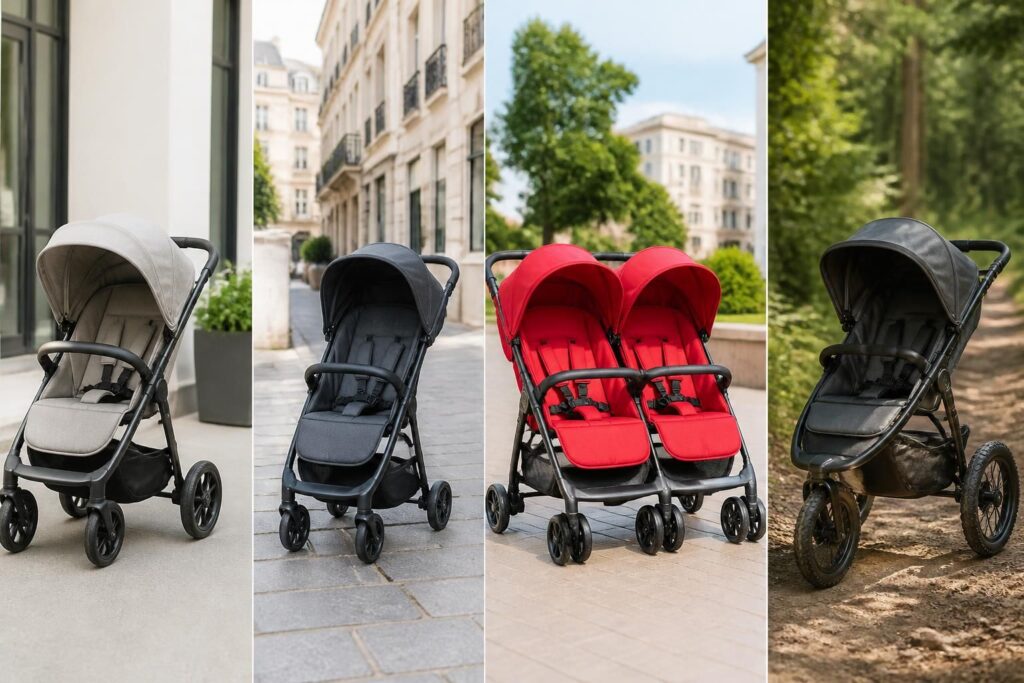 découvrez comment choisir la poussette idéale parmi les modèles 4 roues, citadines, doubles et tout-terrain pour répondre à tous vos besoins de mobilité avec bébé.