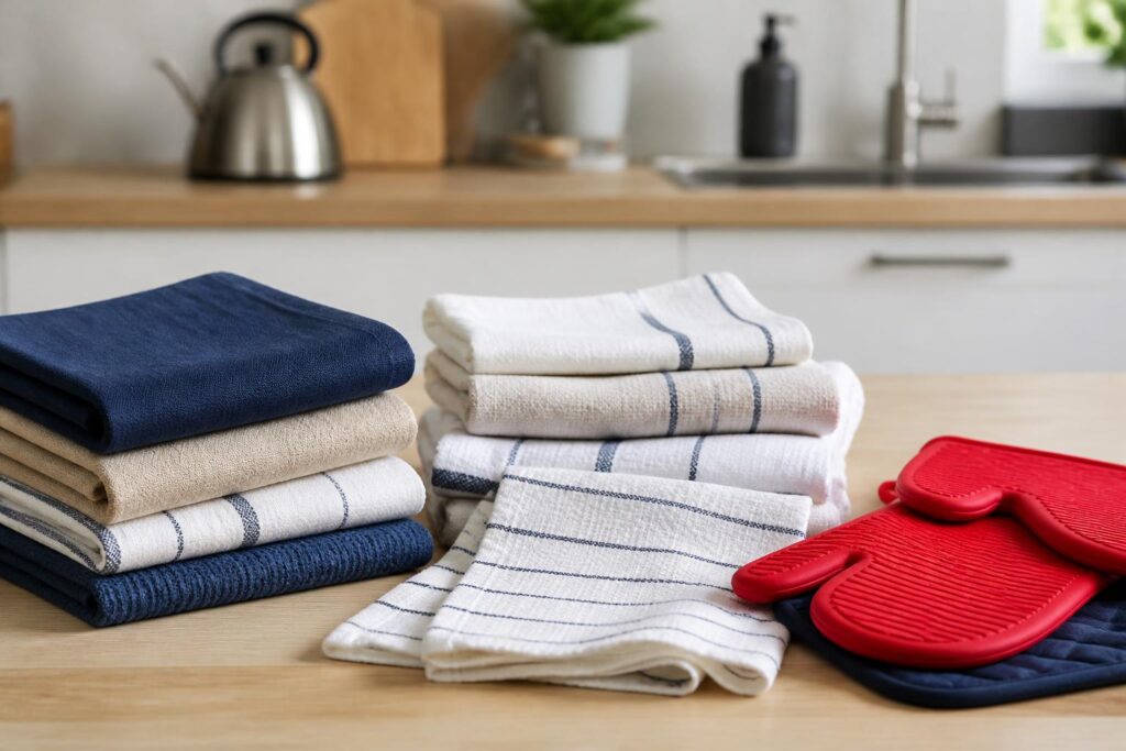 découvrez tout ce qu'il faut savoir sur le linge de cuisine : torchons, essuie-mains et gants, pour un entretien efficace et une cuisine toujours propre.