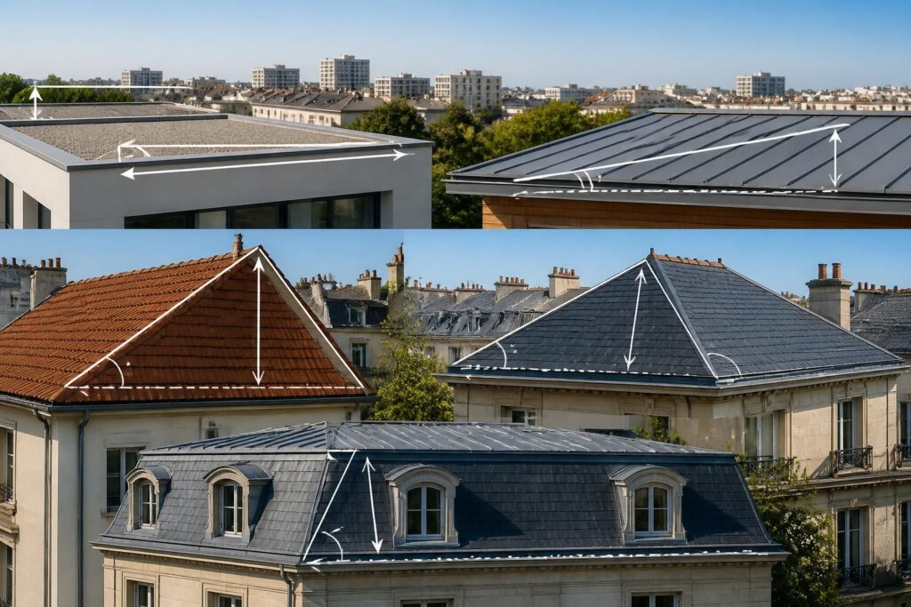 Calcule de pente de toiture en degrés et pourcentage pour tous types de toits