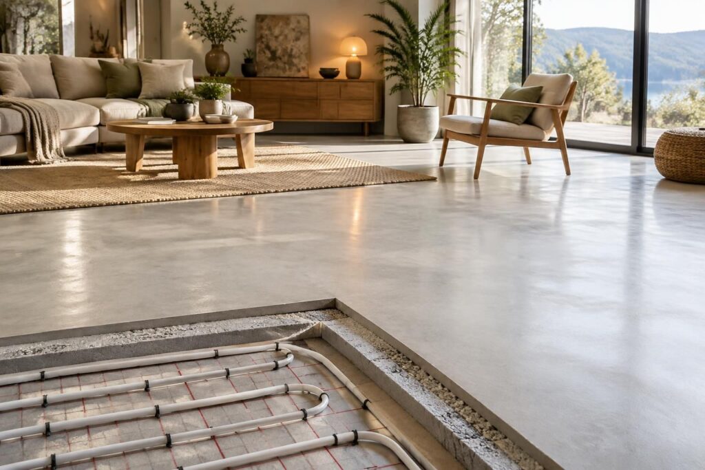 Béton ciré et plancher chauffant : conseils pour un sol chauffant durable