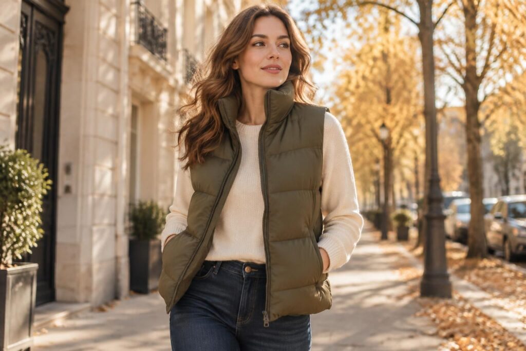 Doudoune sans manche kaki femme : modèles Zara et Promod à découvrir